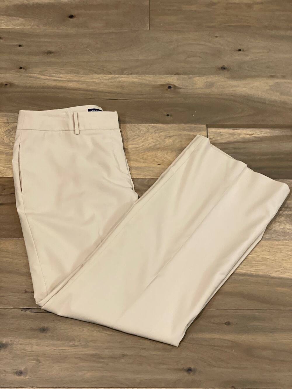 Ann Taylor Factory Pleated Straight‑Leg Trouser Sz 14 Khaki Beige Fully Lined